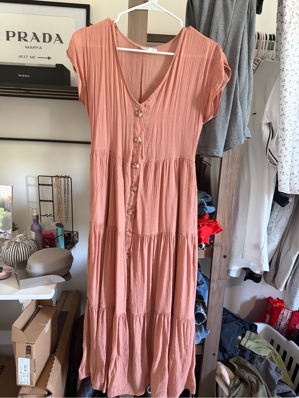 Blu Pepper Terracotta Button-Front Maxi Dress